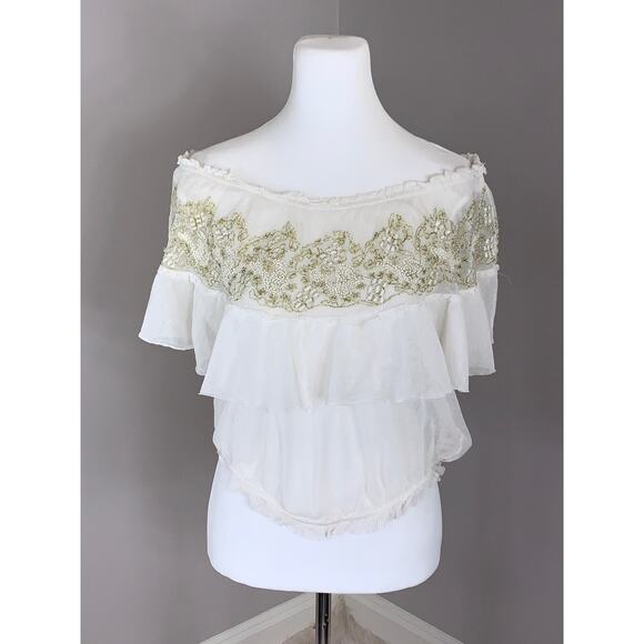 Free People Beaded Mesh Summer Top Boho Artsy Rustic Luxury Beach Casual Travel - Picture 2 of 9